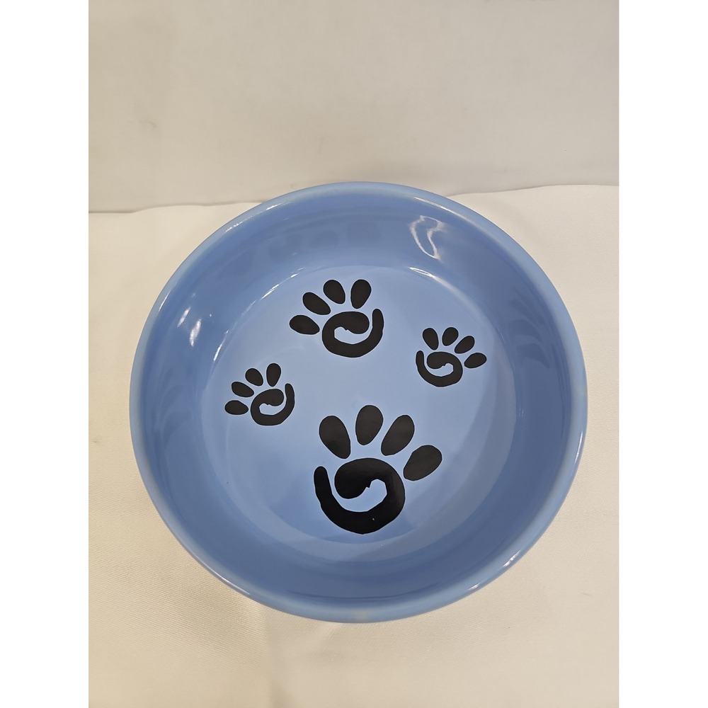 VTG Wamcraft Ceramic Pet Bowl Blue Paw Prints Southwestern Style 1980s Dog/Cat